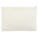 CHANEL Matelasse Clutch Bag Canvas White Silver CC Auth 154040-3