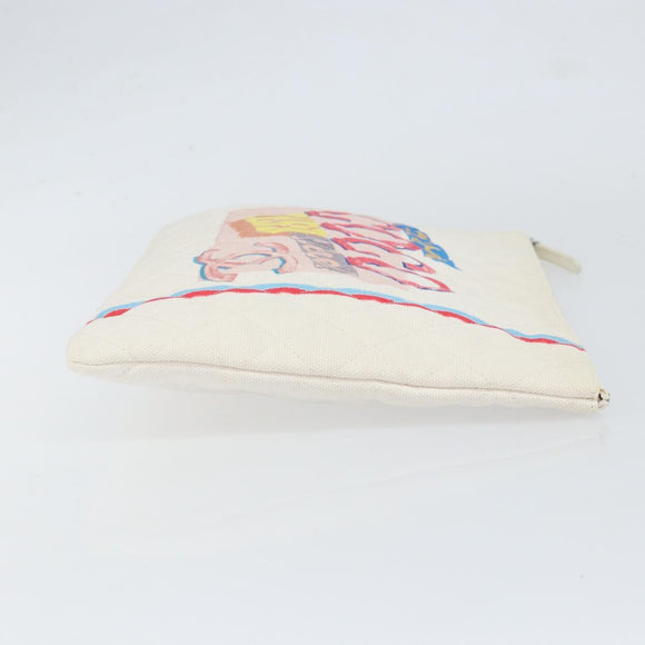 CHANEL Matelasse Clutch Bag Canvas White Silver CC Auth 154040