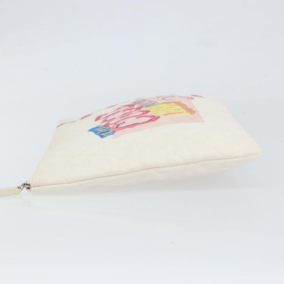 CHANEL Matelasse Clutch Bag Canvas White Silver CC Auth 154040