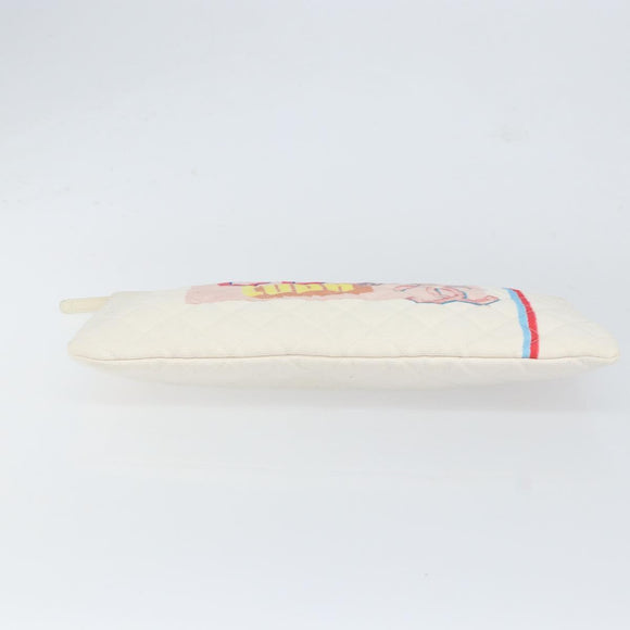 CHANEL Matelasse Clutch Bag Canvas White Silver CC Auth 154040