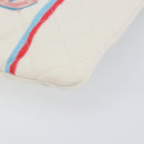 CHANEL Matelasse Clutch Bag Canvas White Silver CC Auth 154040-8