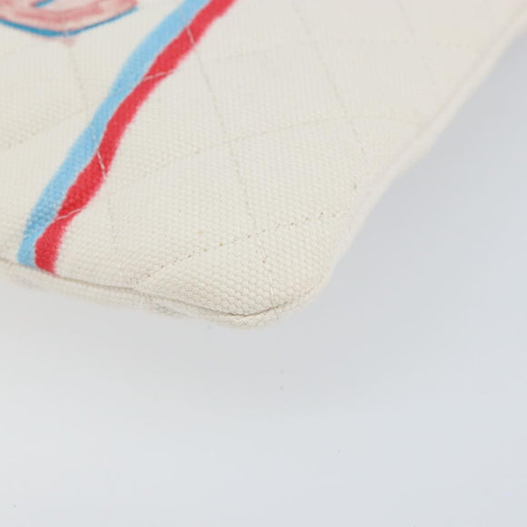 CHANEL Matelasse Clutch Bag Canvas White Silver CC Auth 154040