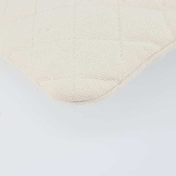 CHANEL Matelasse Clutch Bag Canvas White Silver CC Auth 154040