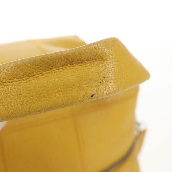 CHANEL Choco Bar Hand Bag Caviar Skin Yellow Silver CC Auth 154042V