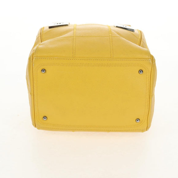 CHANEL Choco Bar Hand Bag Caviar Skin Yellow Silver CC Auth 154042V