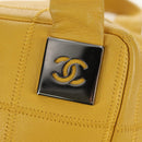 CHANEL Choco Bar Hand Bag Caviar Skin Yellow Silver CC Auth 154042V-17