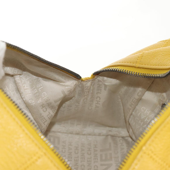 CHANEL Choco Bar Hand Bag Caviar Skin Yellow Silver CC Auth 154042V