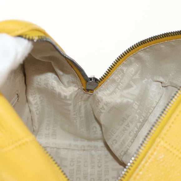 CHANEL Choco Bar Hand Bag Caviar Skin Yellow Silver CC Auth 154042V