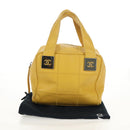 CHANEL Choco Bar Hand Bag Caviar Skin Yellow Silver CC Auth 154042V-27