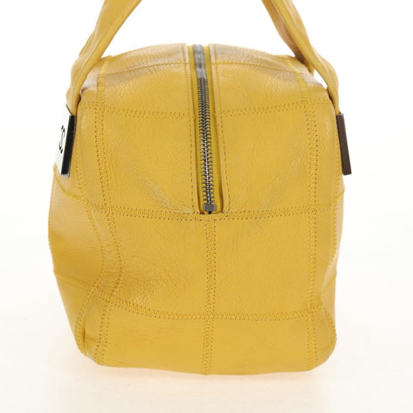 CHANEL Choco Bar Hand Bag Caviar Skin Yellow Silver CC Auth 154042V