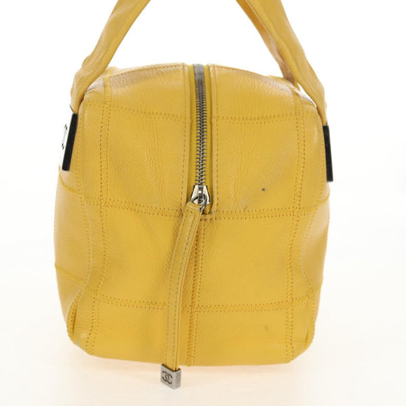 CHANEL Choco Bar Hand Bag Caviar Skin Yellow Silver CC Auth 154042V