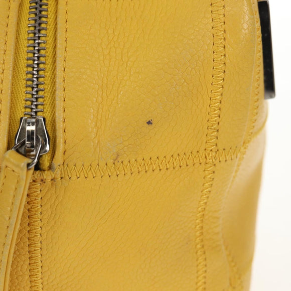 CHANEL Choco Bar Hand Bag Caviar Skin Yellow Silver CC Auth 154042V