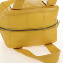 CHANEL Choco Bar Hand Bag Caviar Skin Yellow Silver CC Auth 154042V-7
