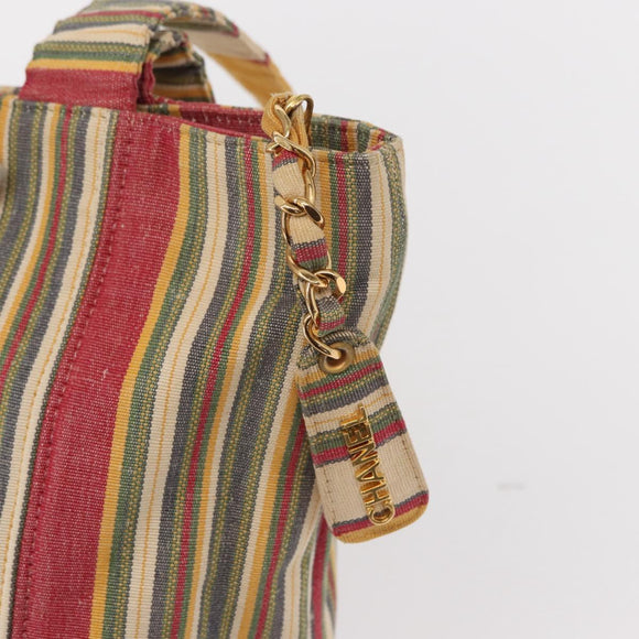 CHANEL Tote Bag Canvas Multicolor Gold CC Auth 154043