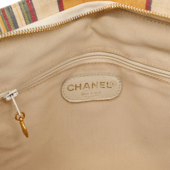 CHANEL Tote Bag Canvas Multicolor Gold CC Auth 154043