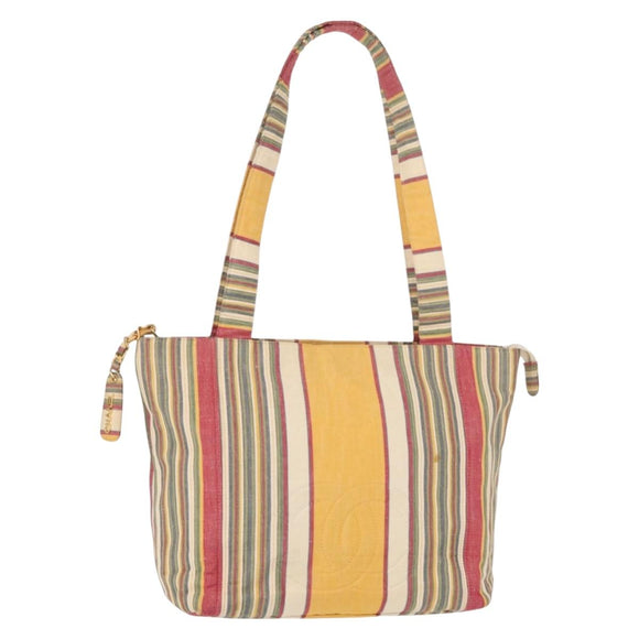 CHANEL Tote Bag Canvas Multicolor Gold CC Auth 154043