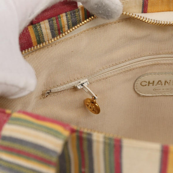 CHANEL Tote Bag Canvas Multicolor Gold CC Auth 154043
