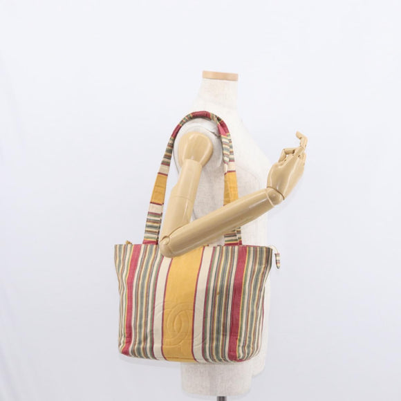 CHANEL Tote Bag Canvas Multicolor Gold CC Auth 154043