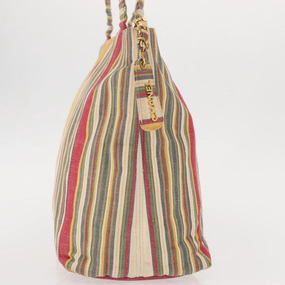 CHANEL Tote Bag Canvas Multicolor Gold CC Auth 154043