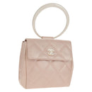 CHANEL Matelasse Hand Bag Leather Pink Silver CC Auth 154045V-1