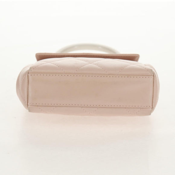 CHANEL Matelasse Hand Bag Leather Pink Silver CC Auth 154045V