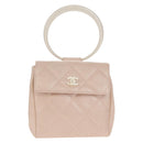 CHANEL Matelasse Hand Bag Leather Pink Silver CC Auth 154045V-2
