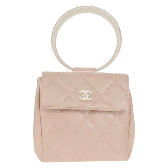 CHANEL Matelasse Hand Bag Leather Pink Silver CC Auth 154045V