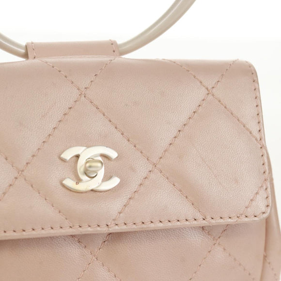 CHANEL Matelasse Hand Bag Leather Pink Silver CC Auth 154045V