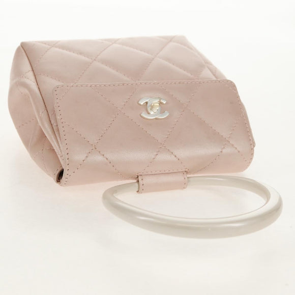 CHANEL Matelasse Hand Bag Leather Pink Silver CC Auth 154045V