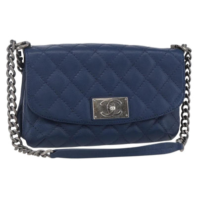 CHANEL Matelasse Chain Shoulder Bag Caviar Skin Navy CC Auth 154046SAM
