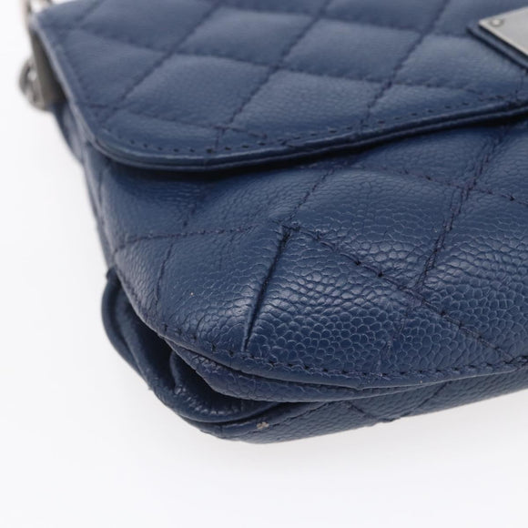 CHANEL Matelasse Chain Shoulder Bag Caviar Skin Navy CC Auth 154046SAM