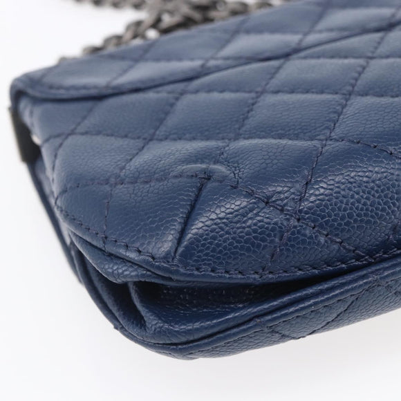 CHANEL Matelasse Chain Shoulder Bag Caviar Skin Navy CC Auth 154046SAM