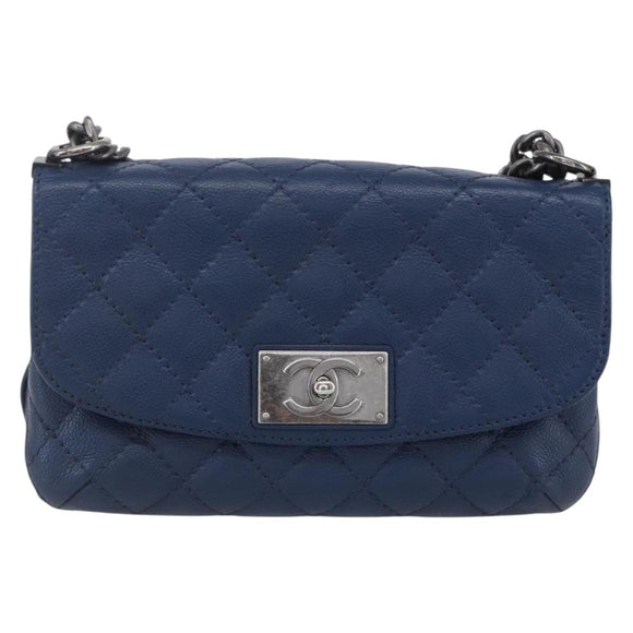 CHANEL Matelasse Chain Shoulder Bag Caviar Skin Navy CC Auth 154046SAM