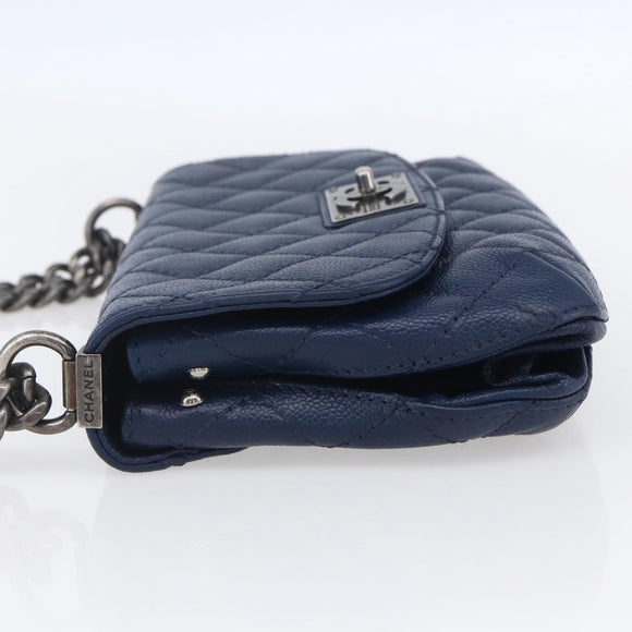 CHANEL Matelasse Chain Shoulder Bag Caviar Skin Navy CC Auth 154046SAM
