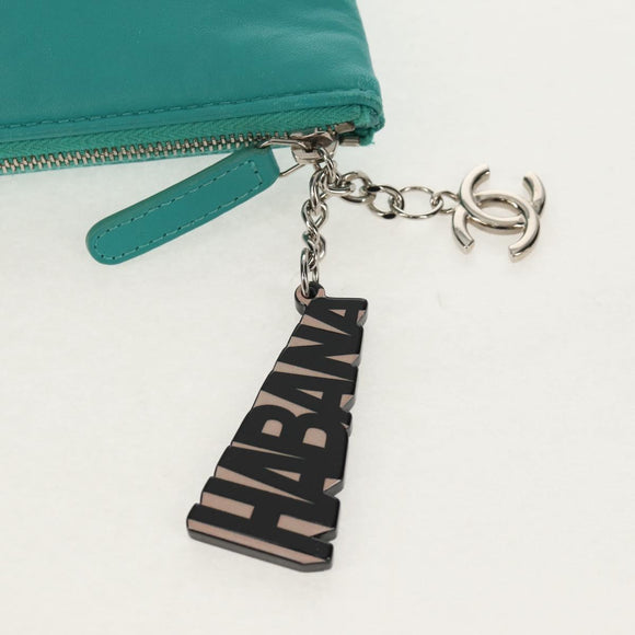 CHANEL Clutch Bag Lamb Skin Emerald Green CC Auth 154047V