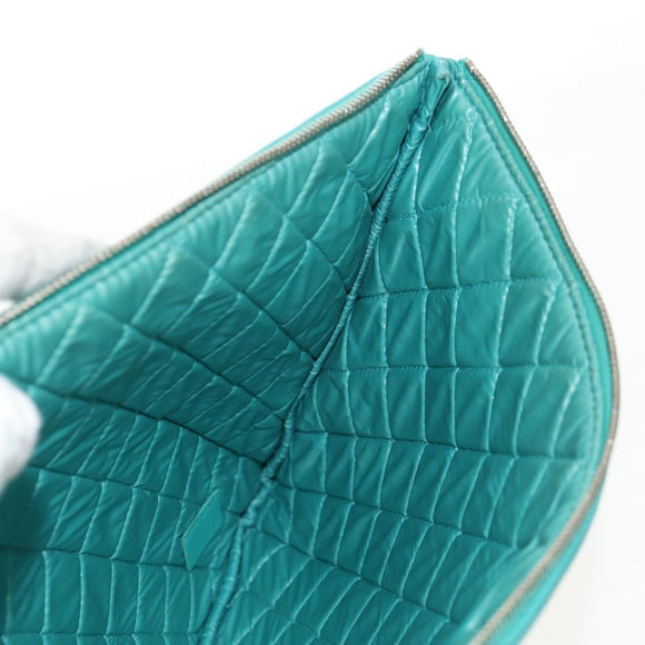 CHANEL Clutch Bag Lamb Skin Emerald Green CC Auth 154047V