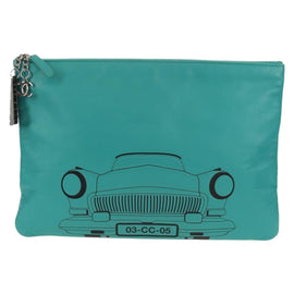 CHANEL Clutch Bag Lamb Skin Emerald Green CC Auth 154047V - 0