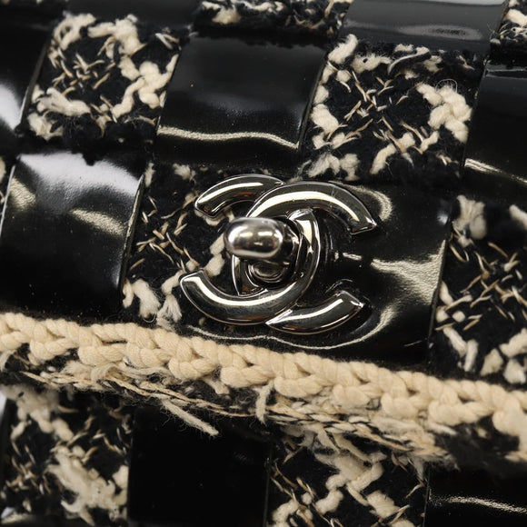 CHANEL Chain Shoulder Bag Tweed Black Silver CC Auth 154048V