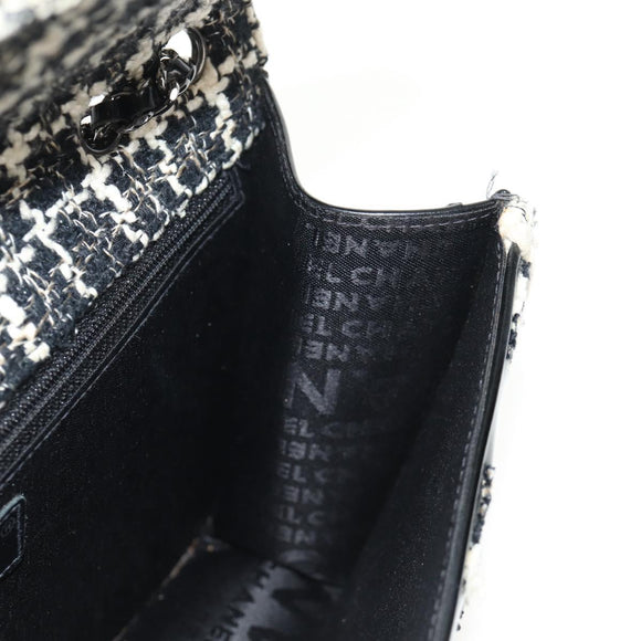 CHANEL Chain Shoulder Bag Tweed Black Silver CC Auth 154048V