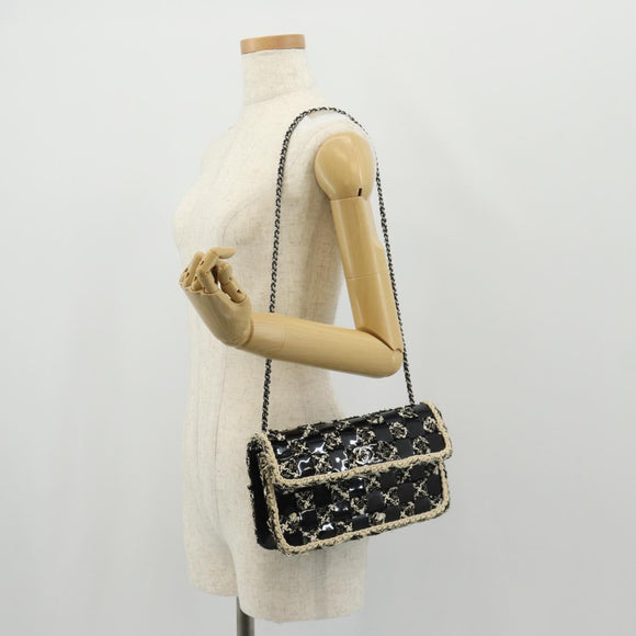 CHANEL Chain Shoulder Bag Tweed Black Silver CC Auth 154048V