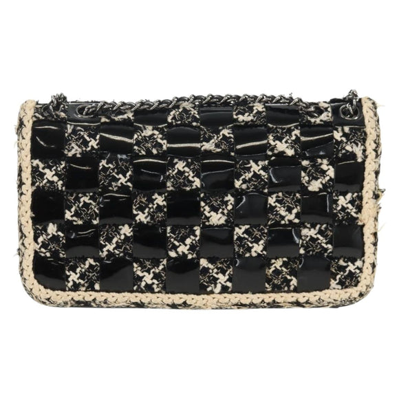 CHANEL Chain Shoulder Bag Tweed Black Silver CC Auth 154048V