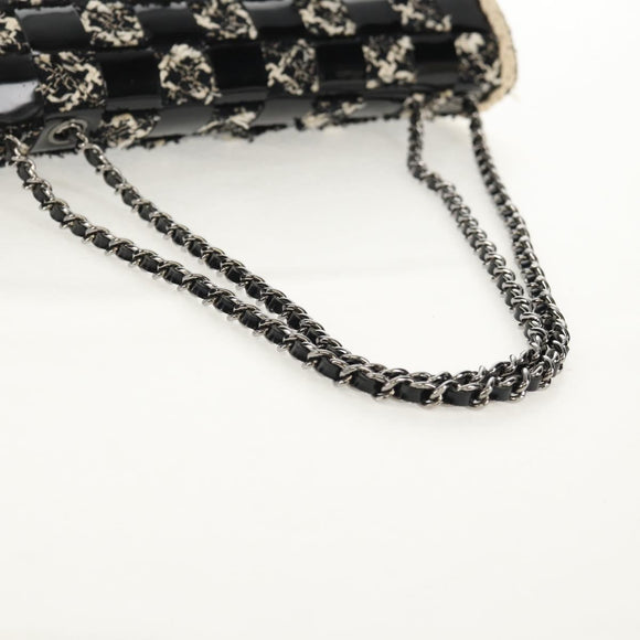 CHANEL Chain Shoulder Bag Tweed Black Silver CC Auth 154048V