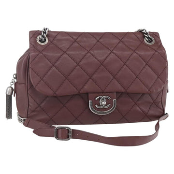 CHANEL Wild Stitch Chain Shoulder Bag Calf Skin Brown CC Auth 154049SAM