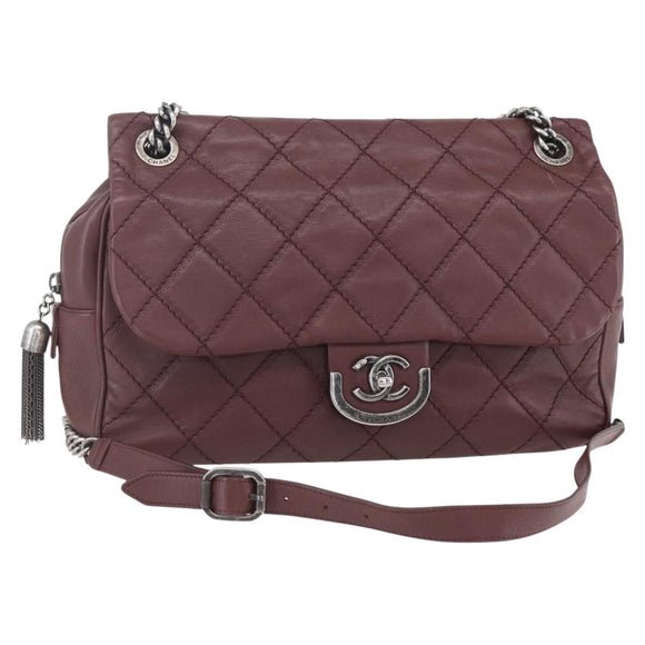 CHANEL Wild Stitch Chain Shoulder Bag Calf Skin Brown CC Auth 154049SAM