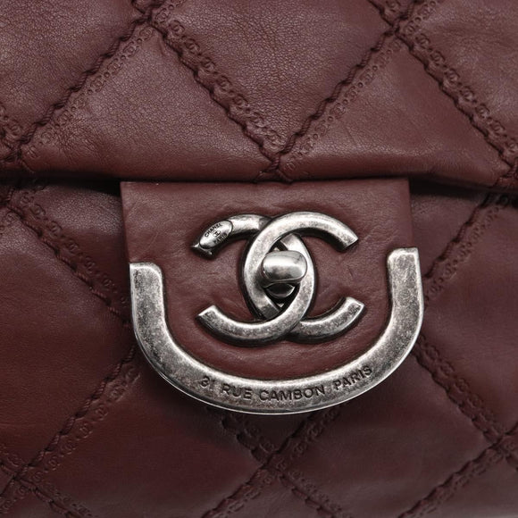 CHANEL Wild Stitch Chain Shoulder Bag Calf Skin Brown CC Auth 154049SAM