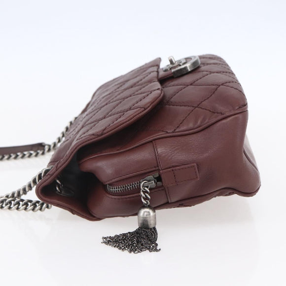 CHANEL Wild Stitch Chain Shoulder Bag Calf Skin Brown CC Auth 154049SAM