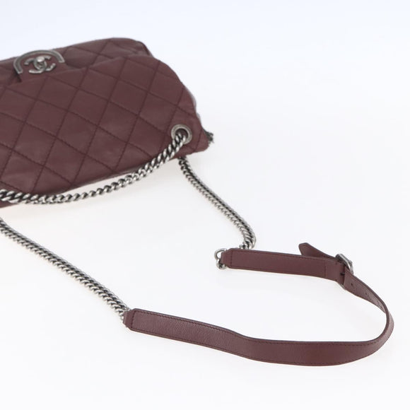 CHANEL Wild Stitch Chain Shoulder Bag Calf Skin Brown CC Auth 154049SAM