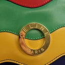 CELINE Circle Clutch Bag Leather Multicolor Gold Auth 154051V-17