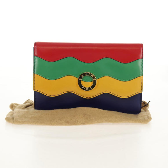 CELINE Circle Clutch Bag Leather Multicolor Gold Auth 154051V