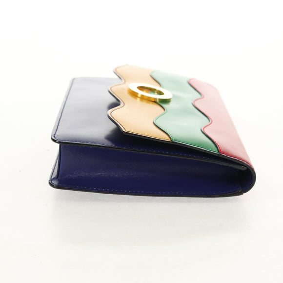 CELINE Circle Clutch Bag Leather Multicolor Gold Auth 154051V